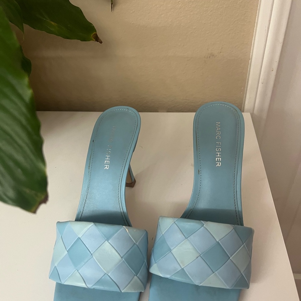 Marc Fisher Woven Light Blue Mules